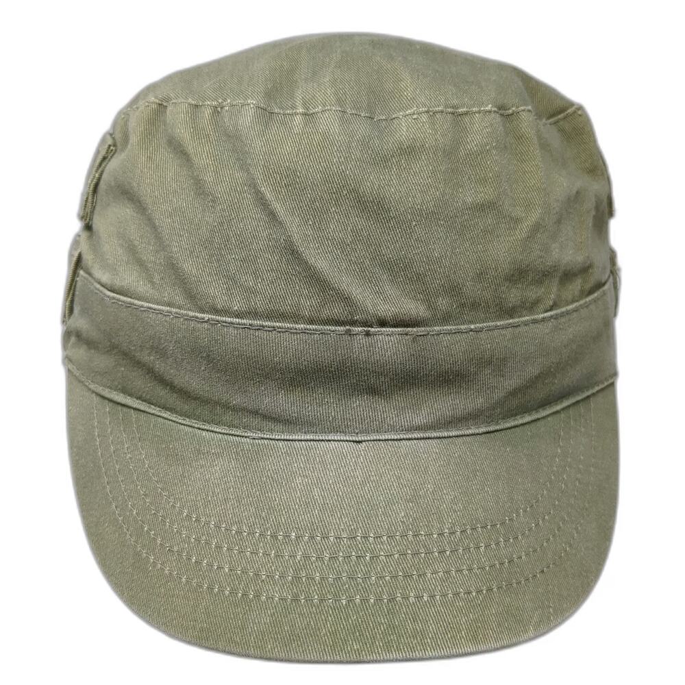 Army Cap Green One Size Solid Back Snap Button Side Straps Plain Cotton Hat